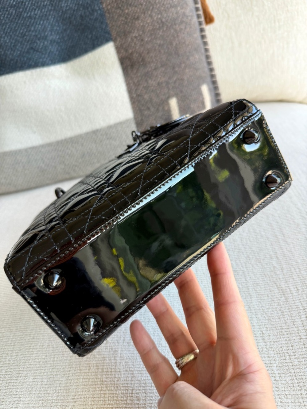 Black Patent Quilted Leather Top-Handle Bag - Picture 7 of 17